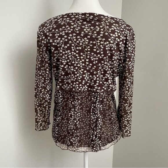 Vintage Apres La Pluie Paris Y2K Brown Babydoll Mesh Overlay Longsleeve Blouse - Picture 2 of 6